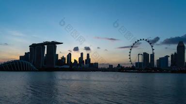 间隔拍摄一天晚上城市景观视图新加坡业务市中心建筑区域新加坡